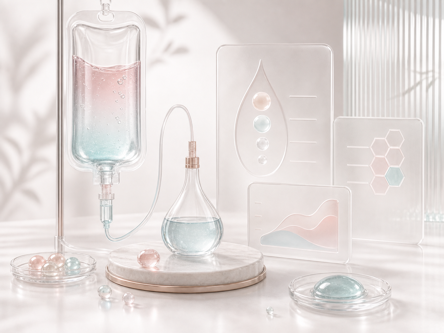 Glass-style abstract IV therapy hydration artwork